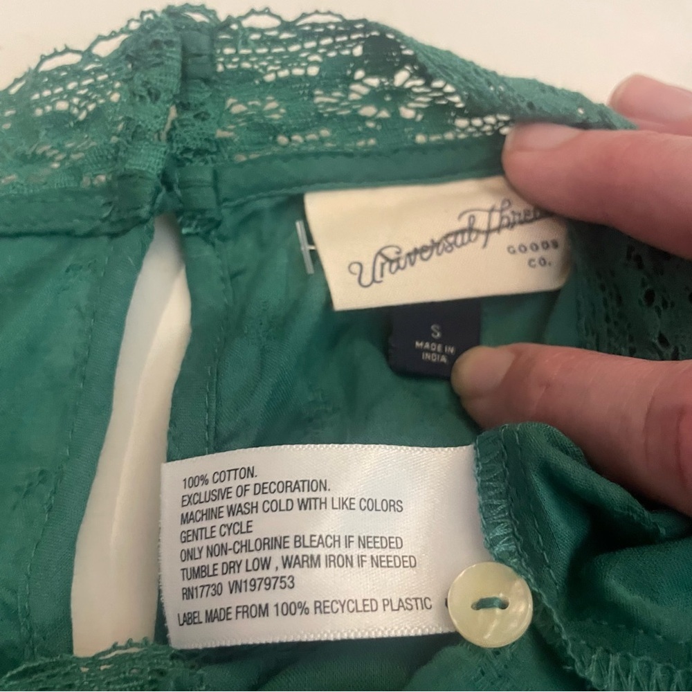 NWOT Teal Green Crochet Trim High Neck Peasant Top Blouse Puff Sleeve New - Picture 8 of 11